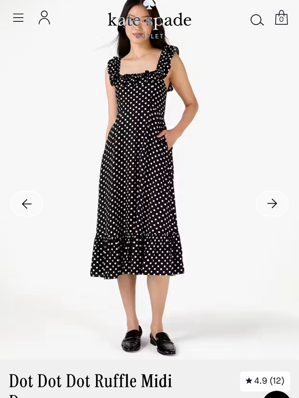 kate spade NWT Black and White Polka Dot Ruffle Strap Midi Dress size Medium